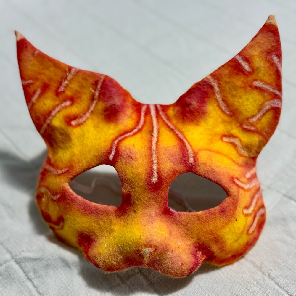 Cat Mask in Vibrant Yellow and Red